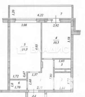 1-к квартира, вторичка, 39м2, 3/3 этаж