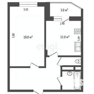1-к квартира, вторичка, 43м2, 2/3 этаж