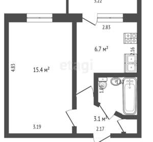 1-к квартира, вторичка, 28м2, 2/9 этаж