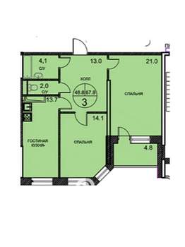 3-к квартира, вторичка, 74м2, 4/15 этаж