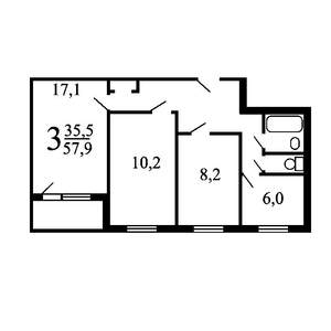 3-к квартира, вторичка, 59м2, 1/9 этаж