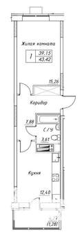 1-к квартира, строящийся дом, 43м2, 3/17 этаж