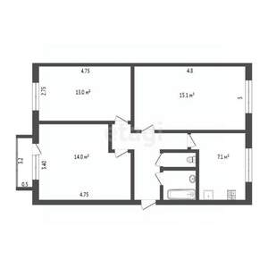 3-к квартира, вторичка, 58м2, 5/5 этаж