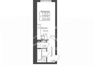 Студия квартира, вторичка, 25м2, 3/5 этаж