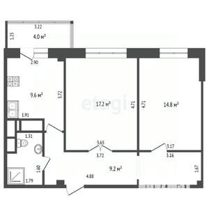 2-к квартира, вторичка, 60м2, 4/15 этаж