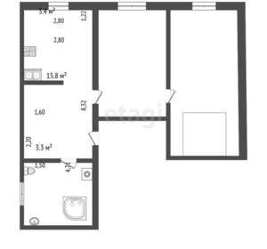2-к квартира, вторичка, 61м2, 1/2 этаж