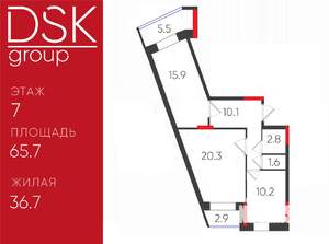 2-к квартира, вторичка, 66м2, 7/12 этаж