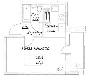 Студия квартира, вторичка, 24м2, 10/14 этаж
