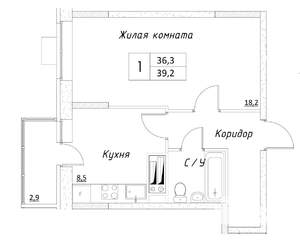 1-к квартира, вторичка, 36м2, 8/14 этаж