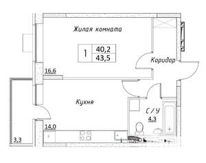 1-к квартира, вторичка, 40м2, 13/14 этаж