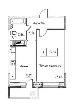1-к квартира, вторичка, 40м2, 11/17 этаж