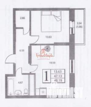 1-к квартира, вторичка, 48м2, 7/17 этаж