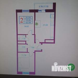 2-к квартира, вторичка, 59м2, 16/17 этаж