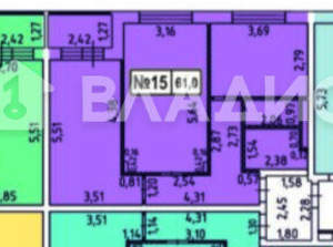 2-к квартира, вторичка, 64м2, 1/3 этаж