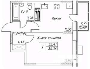 1-к квартира, строящийся дом, 36м2, 2/17 этаж