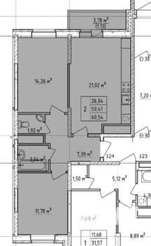 2-к квартира, вторичка, 59м2, 16/17 этаж