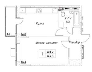 1-к квартира, вторичка, 40м2, 13/14 этаж