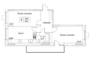 2-к квартира, вторичка, 57м2, 9/14 этаж