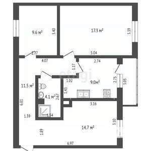 3-к квартира, вторичка, 66м2, 1/3 этаж