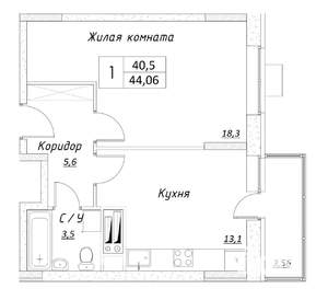 1-к квартира, вторичка, 41м2, 10/14 этаж