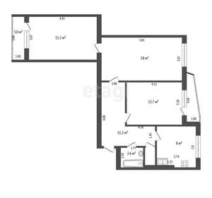 3-к квартира, вторичка, 71м2, 3/9 этаж