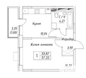 1-к квартира, вторичка, 37м2, 8/14 этаж