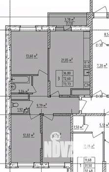 3-к квартира, сданный дом, 73м2, 2/17 этаж