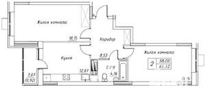 2-к квартира, строящийся дом, 61м2, 3/17 этаж