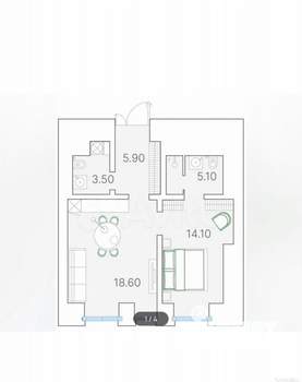 2-к квартира, вторичка, 41м2, 1/9 этаж