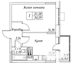 1-к квартира, строящийся дом, 34м2, 2/17 этаж