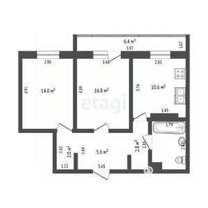 2-к квартира, вторичка, 56м2, 17/17 этаж