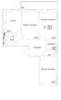 3-к квартира, вторичка, 88м2, 11/14 этаж