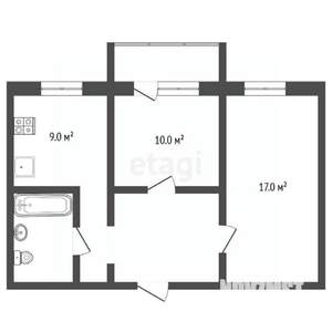 2-к квартира, вторичка, 52м2, 2/2 этаж