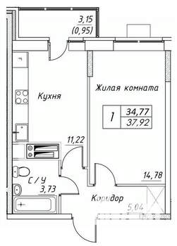 1-к квартира, строящийся дом, 38м2, 12/17 этаж