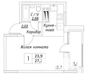 Студия квартира, вторичка, 24м2, 5/14 этаж