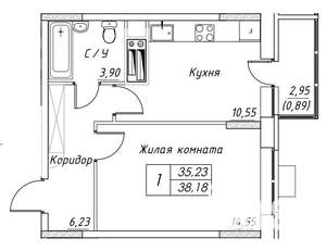 1-к квартира, вторичка, 38м2, 5/17 этаж