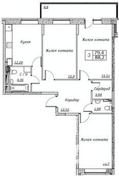 3-к квартира, вторичка, 79м2, 10/14 этаж