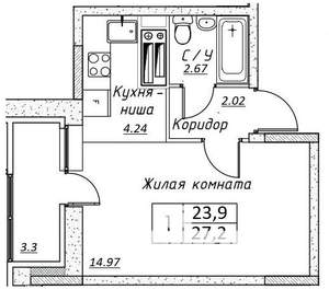 Студия квартира, вторичка, 24м2, 14/14 этаж
