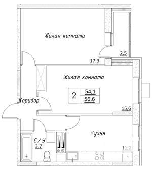 2-к квартира, вторичка, 57м2, 13/14 этаж