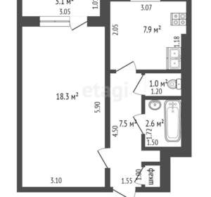 1-к квартира, вторичка, 37м2, 4/9 этаж