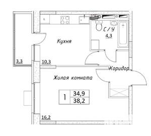 1-к квартира, вторичка, 35м2, 9/14 этаж