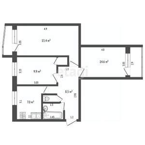 3-к квартира, вторичка, 61м2, 3/9 этаж