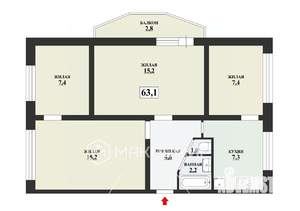 3-к квартира, вторичка, 63м2, 2/5 этаж