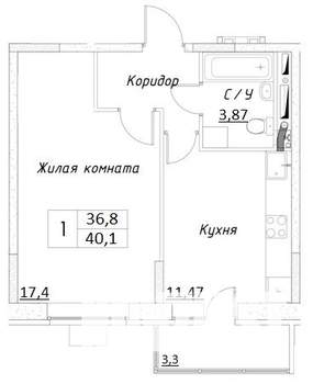 1-к квартира, вторичка, 37м2, 7/14 этаж