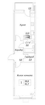 1-к квартира, вторичка, 42м2, 8/14 этаж