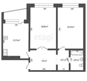 2-к квартира, вторичка, 73м2, 8/10 этаж