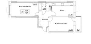 2-к квартира, вторичка, 59м2, 11/14 этаж